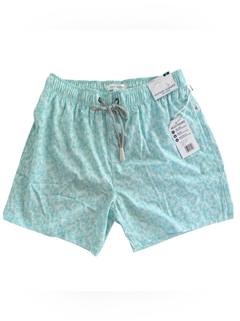 Vintage Summer 4 Way Stretch Pineapple Print Volley Swim Trunks NWT Size M